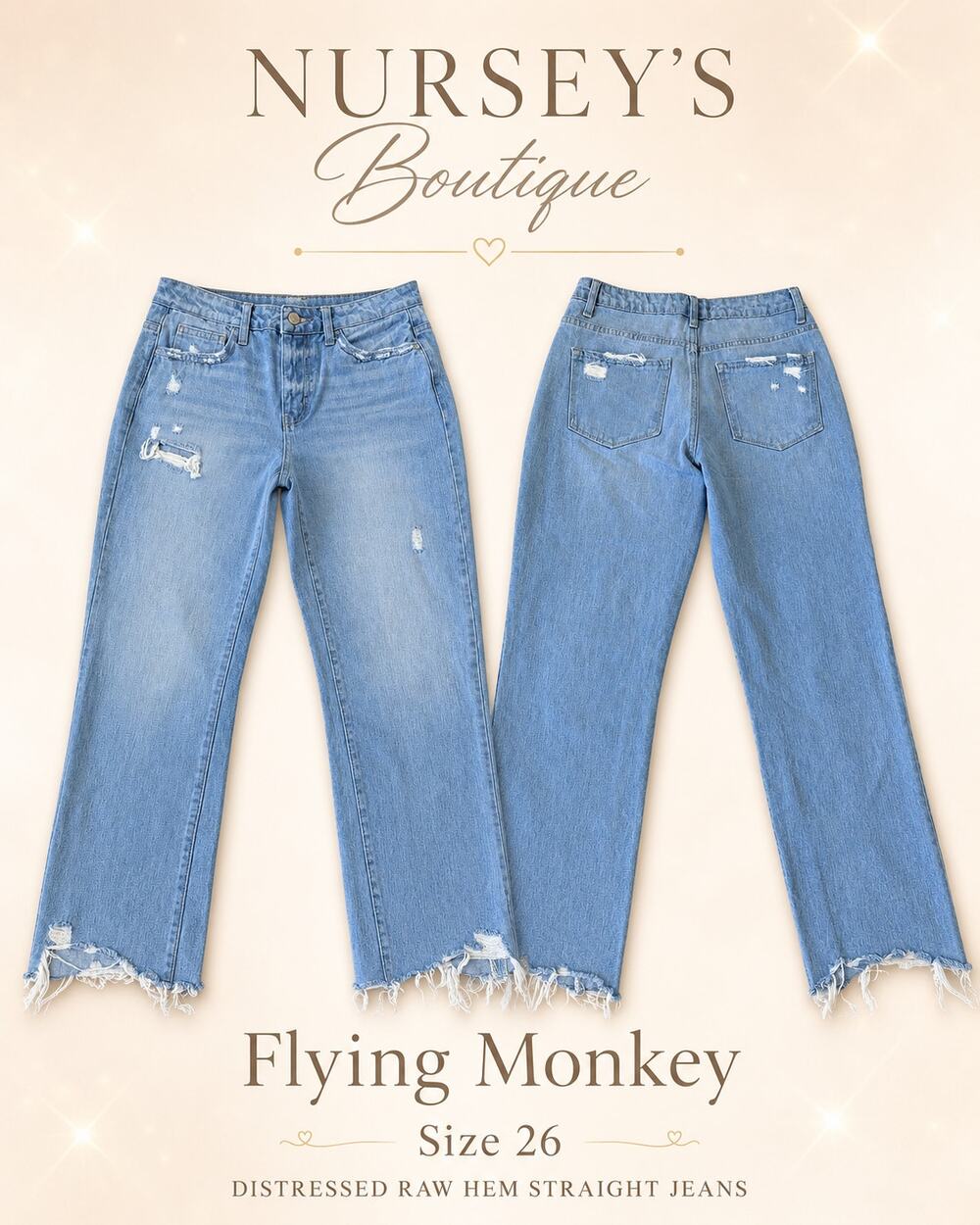 Flying Monkey F4212 Angie High Rise Crop Straight Jeans 26 Raw Hem Distressed